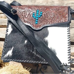 Western Leather and Cowhide Crossbody Bag